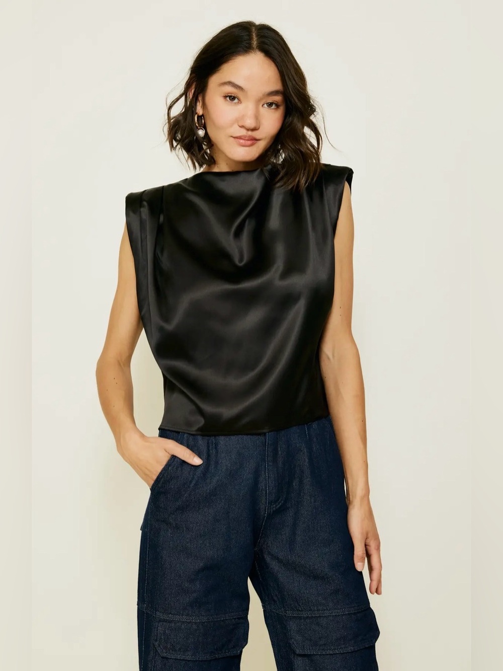 NWT Line & Dot Black Satin Dreamer Sleeveless Top
